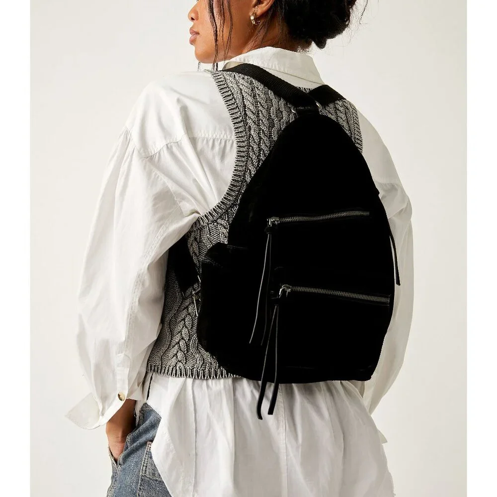 NWT Free People Oxford Suede Sling Black Shoulder Bag